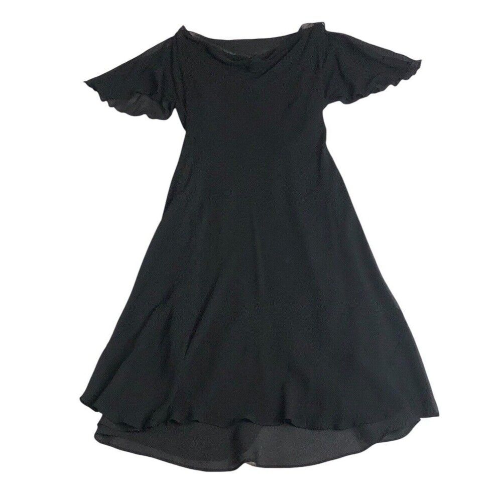 Vintage Express Dress 11/12 Black Silk Midi‎ Flutter Sleeve Y2K Fairy Whimsigoth